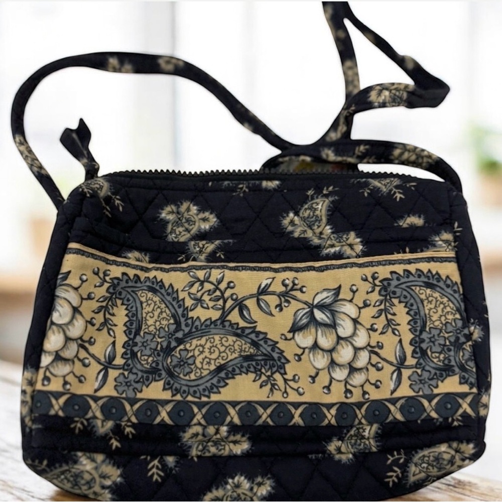 Quilted Keepers Crossbody Shoulder Bag Navy Tan Paisley
